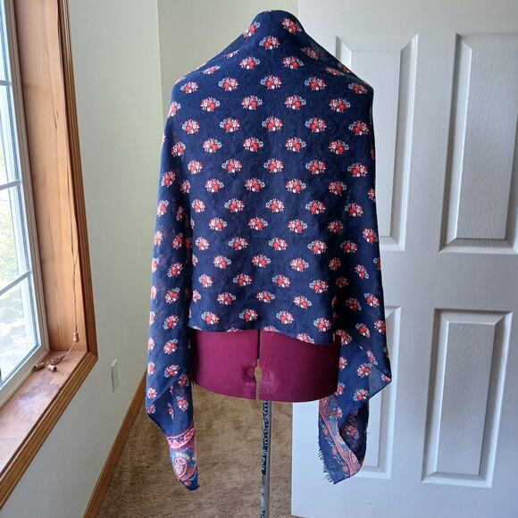 Floral Paisley Scarf navy blue red 6ft 72"L 32"W warm fringe - Picture 3 of 9